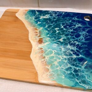 Ocean Resin Bamboo Cutting Board - Beach Wave Design
